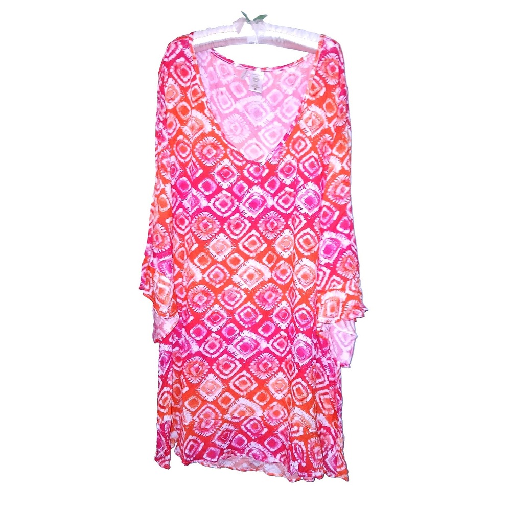 Anne Cole Women Tie Dye Coverup Dress 22 24 Orange Pink Boho Beach Pool Swim